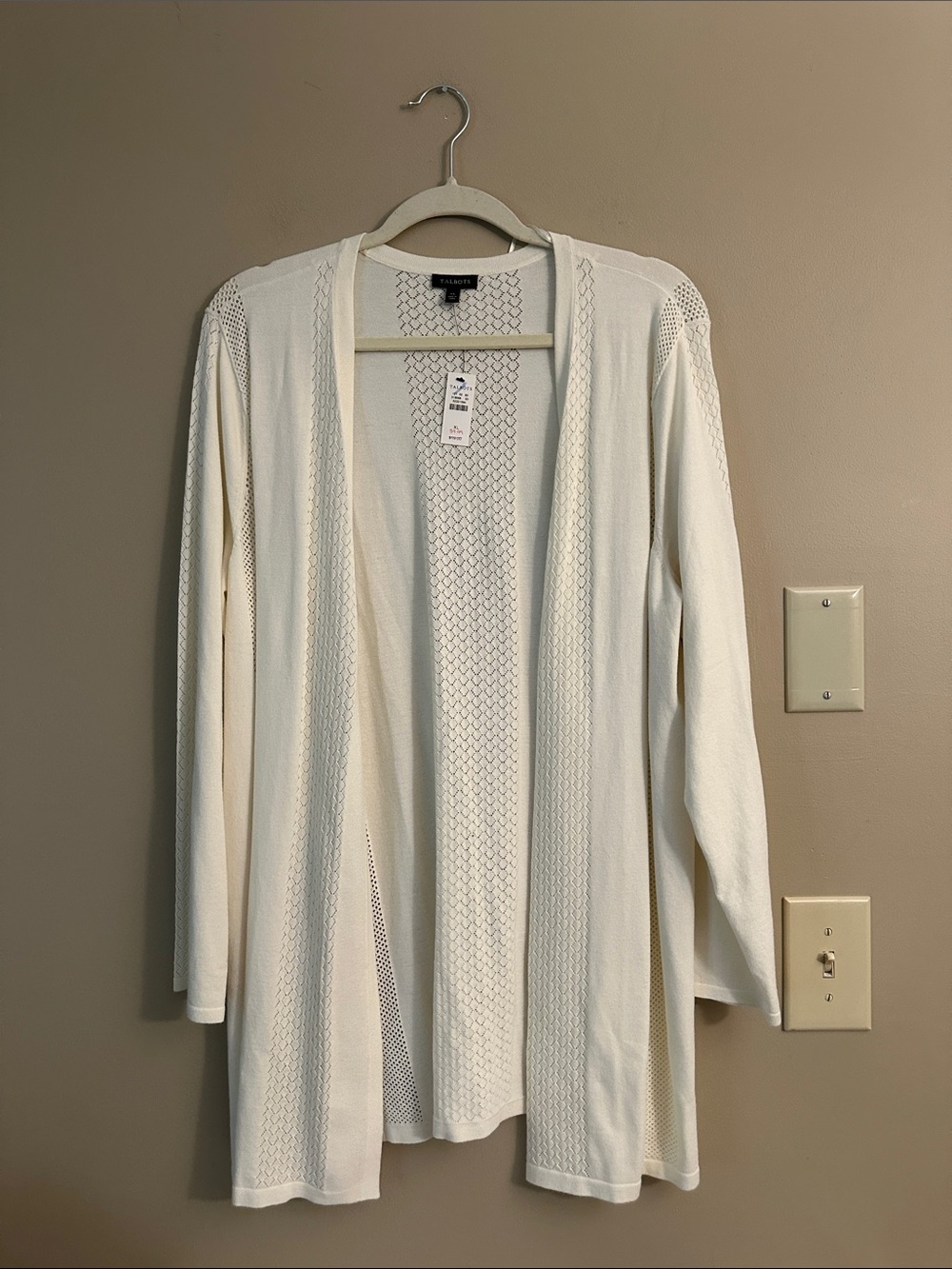 Talbots Cream Open-Front Knit Cardigan